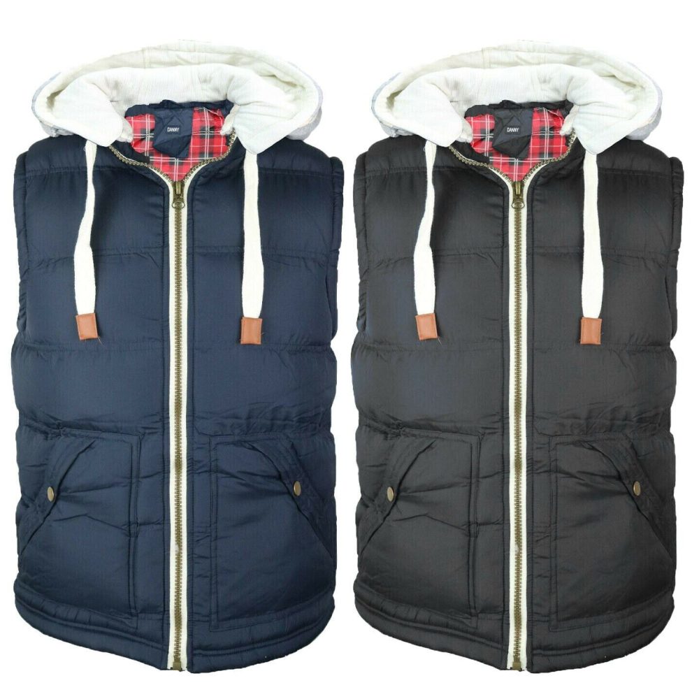 Mens Body Warmer Gilet Hoodie Hooded Contrast Hood Sleeveless Jacket New S - XXL