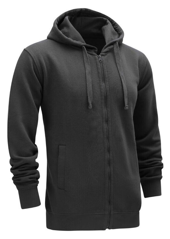 Mens Full Zip Hooded Fleece Sweatshirt Plain Workwear Casual Jumper SweaterM 2XL JUST LOOK