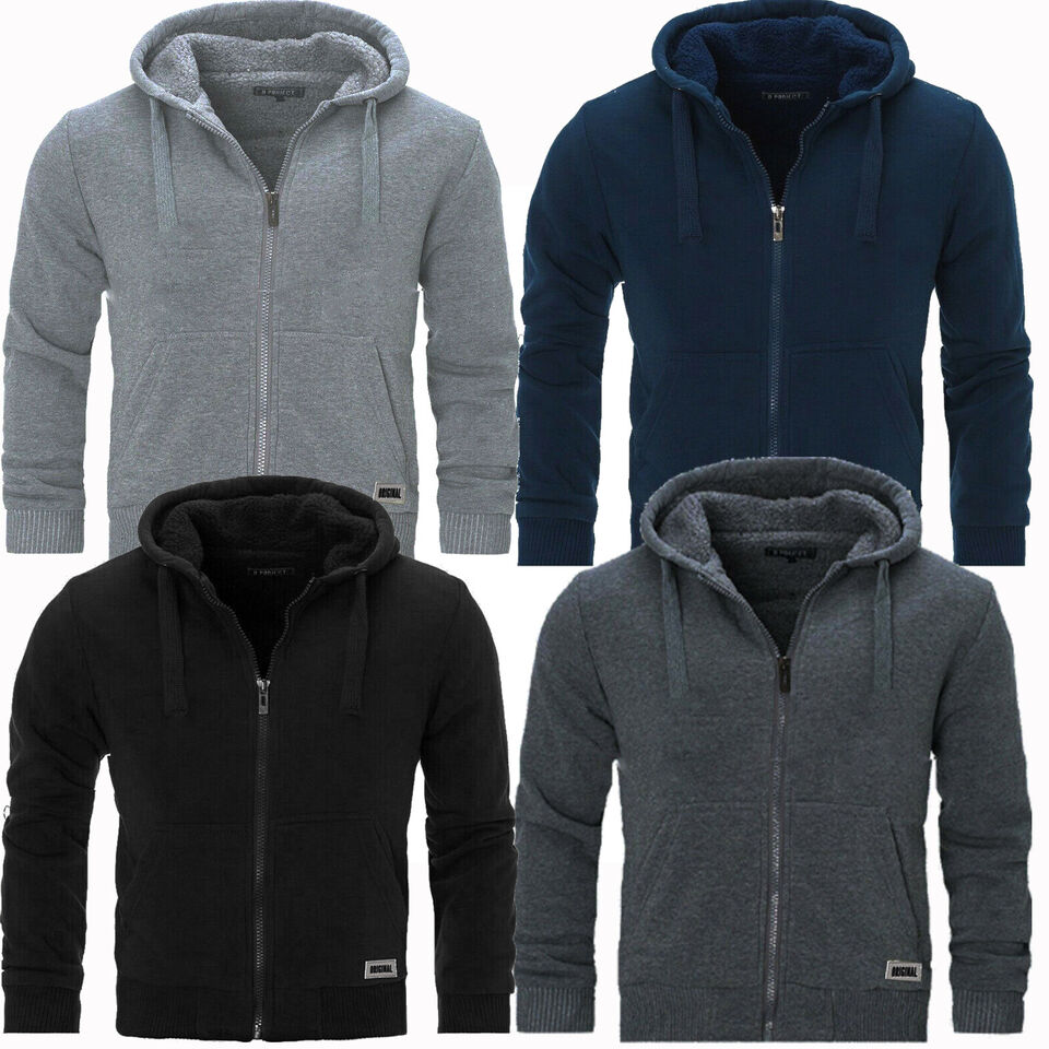 Mens Padded Borg Fleece Lined Full Zip Up Hoodie Sweatshirt Quality Jacket M-XXL - Image 6