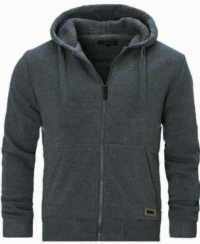 Mens Padded Borg Fleece Lined Full Zip Up Hoodie Sweatshirt Quality Jacket M-XXL - Image 4