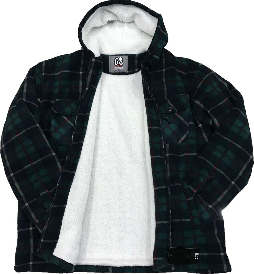 Mens Padded Shirt Fur Fleece Lined Hoodie Work Lumberjack Sherpa M-2XL