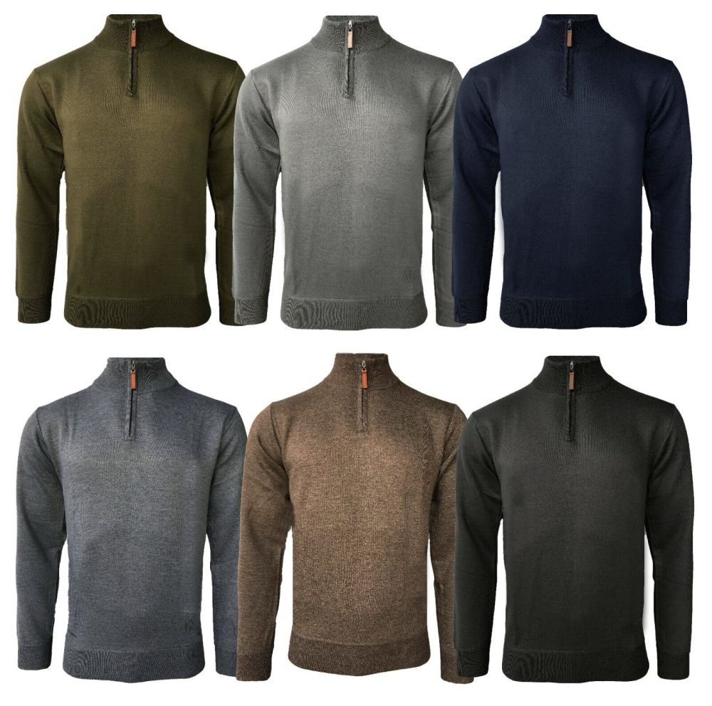 Mens Soft Half Zip Funnel Neck Pullover Jumper Sweater Long Sleeve Top S-XXL New