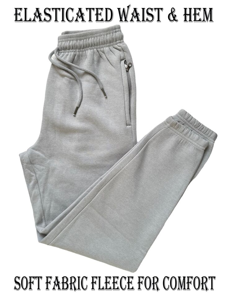 Mens Jogging Bottoms Elasticated Fleece Trouser Gym Jogger Sweatpants Zip Pocket