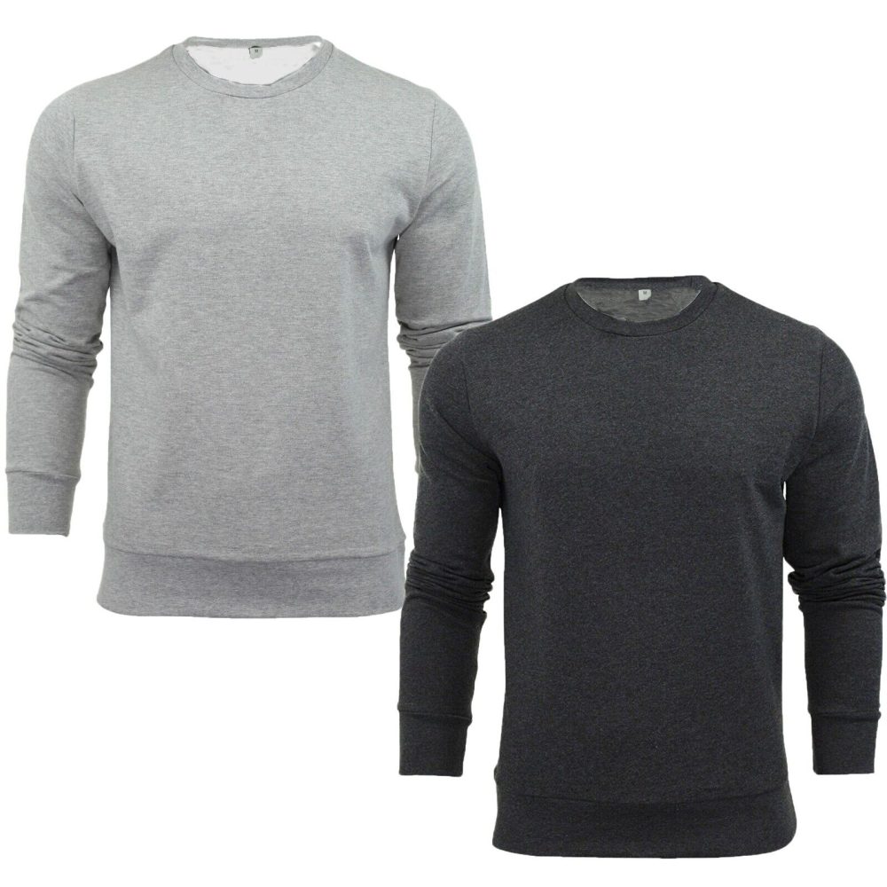 Mens Sweatshirt Plain Jersey Jumper Sweater Pullover Work Casual Leisure Top New