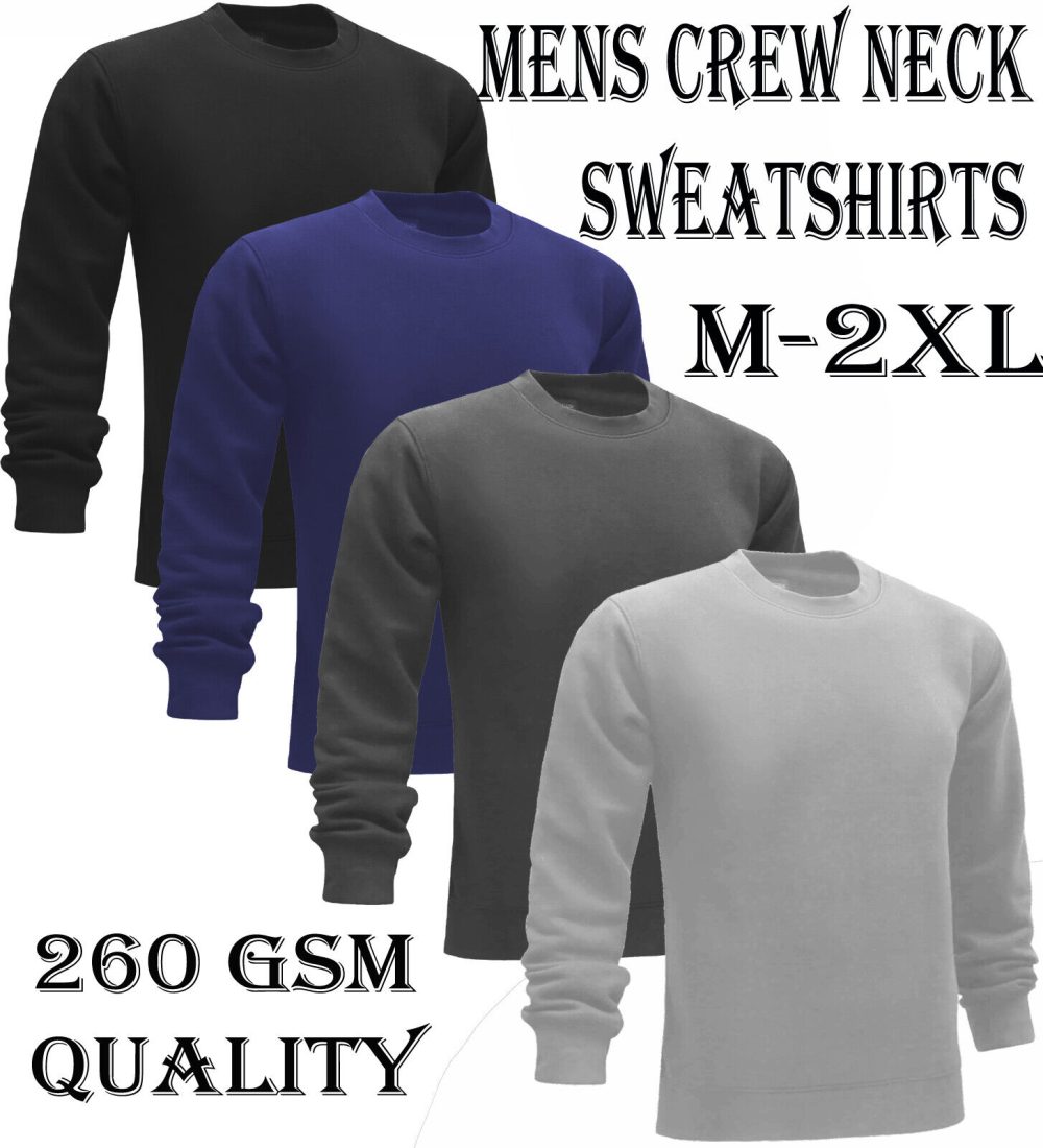 Mens Plain Sweatshirt Jumper Jersey Crew Neck Sweater Pullover Work Casual Top